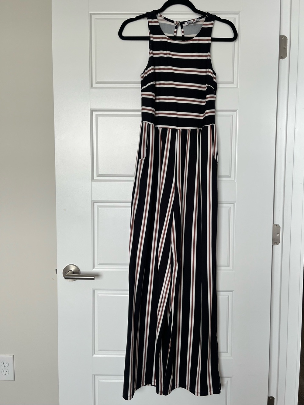 Striped Black & White Sleeveless Jumpsuit